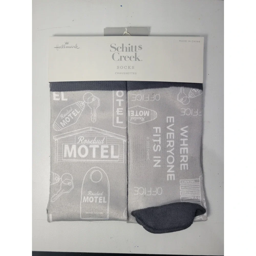 Hallmark Schitt's Creek‎ Rosebud Motel Grey Graphic Crew Socks One Size NEW